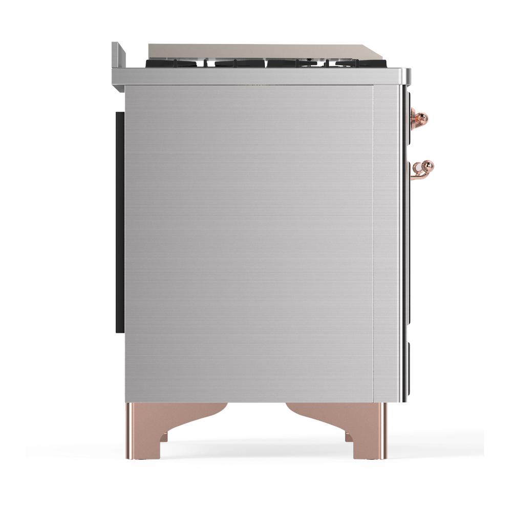 ILVE UM48FSQNR3SSP Majestic III 48 inch Dual Fuel Range with 5 Black Brass Burners, Griddle and French Top, Dual Function Burner up to 25,000 BTU (Natural Gas, Solid Door, Stainless Steel, Copper)