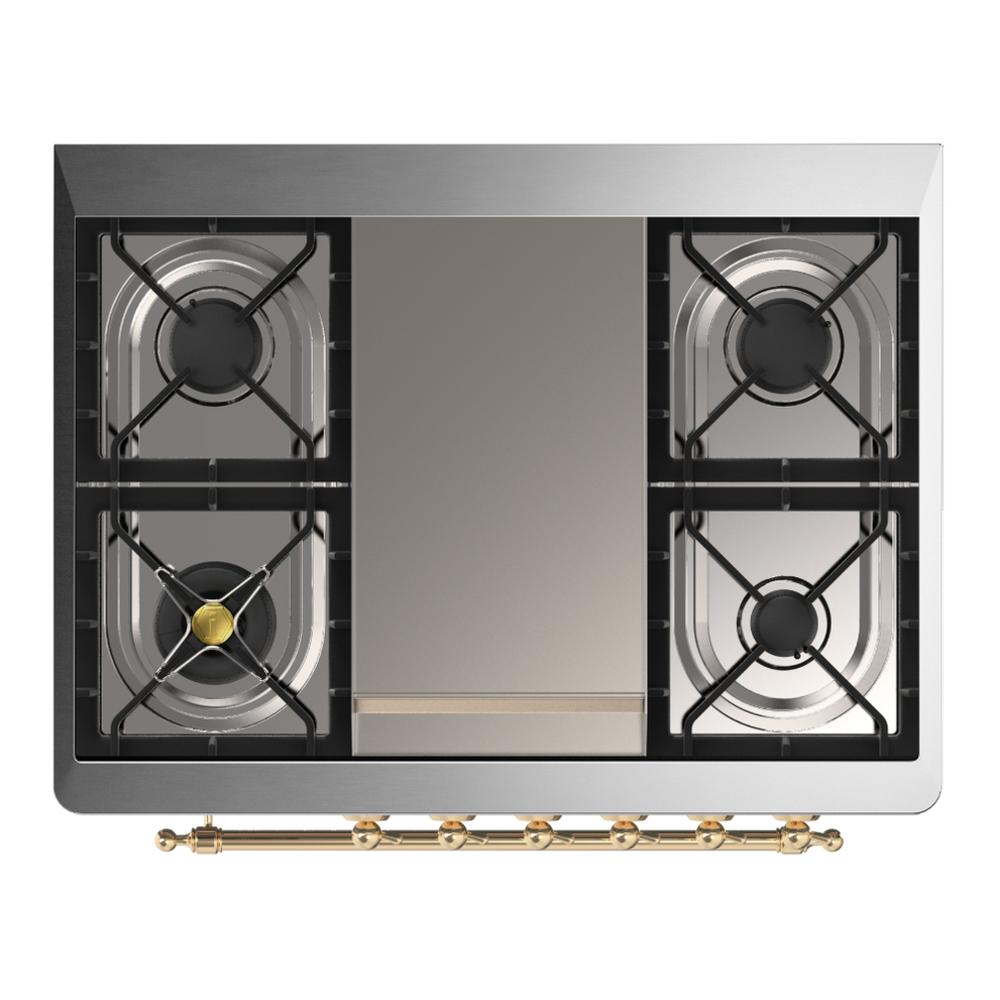 ILVE UM36FNR3BUGLP Majestic III 36 inch Dual Fuel Range with 6 Black Brass Burners and Griddle, Dual Function Burner up to 25,000 BTU (Triple Glass Door, Burgundy, Brass, Liquid Propane)