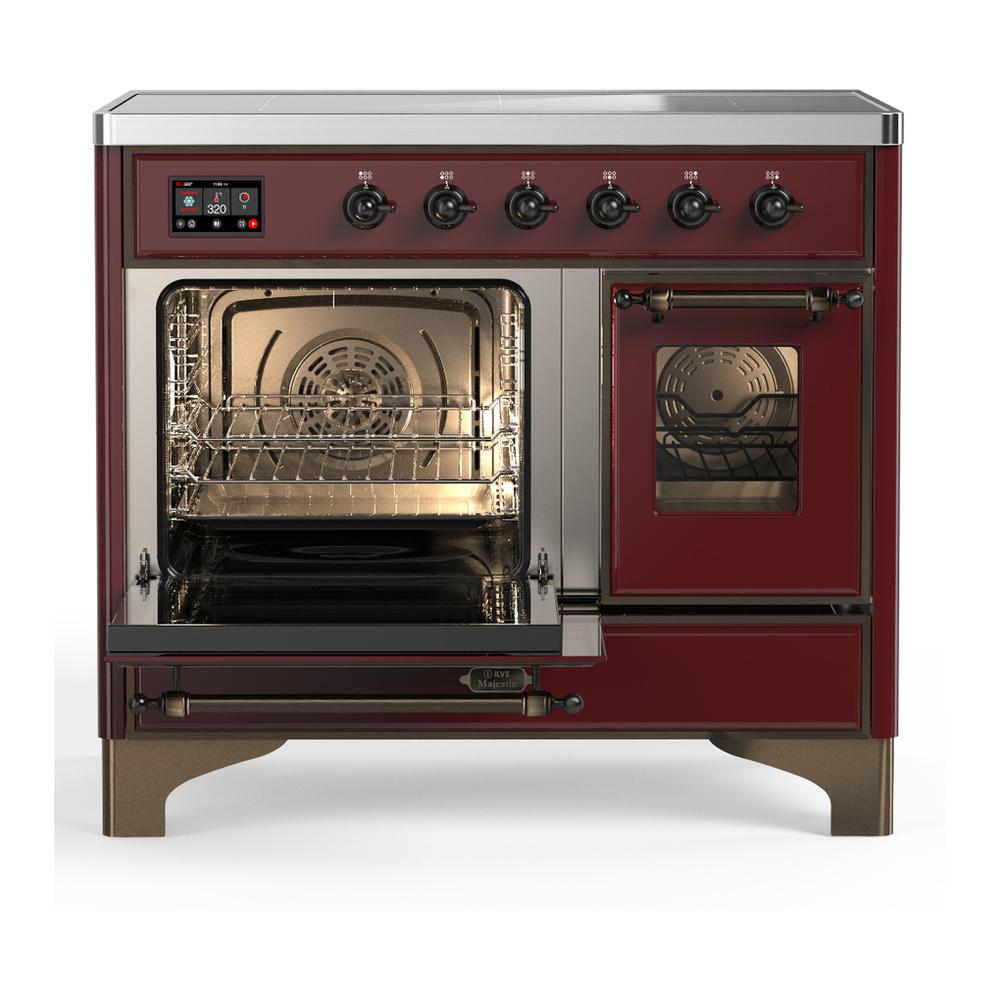 ILVE UMDIB40NR3BUB Majestic III 40 inch Induction Range with 6 Elements, 3.82 cu. ft. Total Oven Capacity (Triple Glass Door, Burgundy, Burnished)