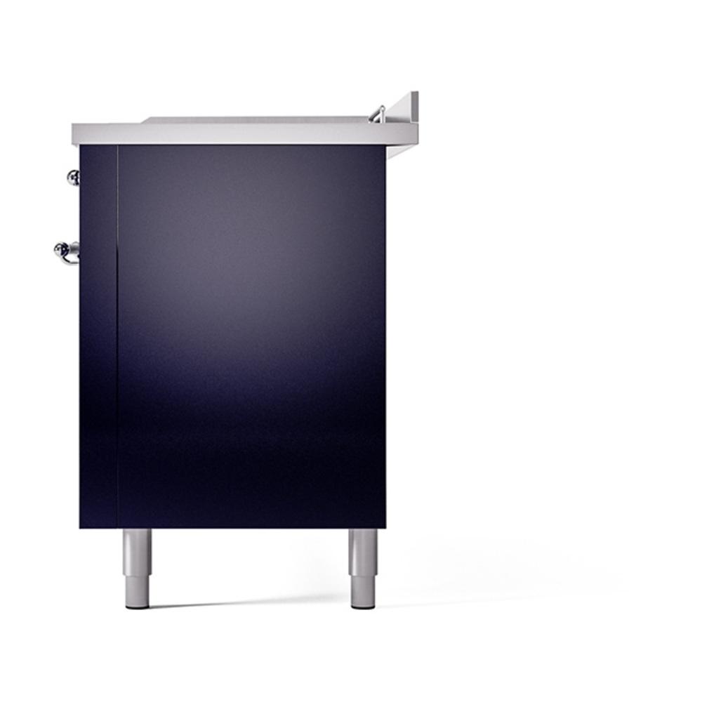 ILVE UN60FSQNMPMBCLP Nostalgie II Noblesse 60 inch Dual Fuel Range (7 Sealed Burners + Griddle + French Top, Liquid Propane, Solid Door, Midnight Blue, Chrome)