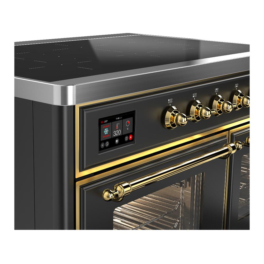 ILVE UMDIB40NR3MGG Majestic III 40 inch Induction Range with 6 Elements, 3.82 cu. ft. Total Oven Capacity (Triple Glass Door, Graphite Matte, Brass)