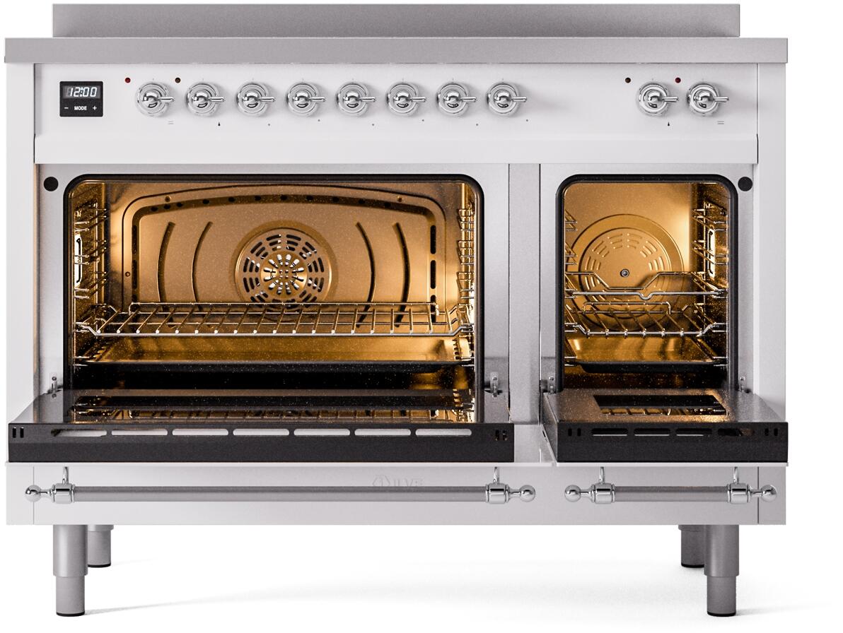 Nostalgie II 48 Inch Electric Freestanding Range in White with Chrome Trim