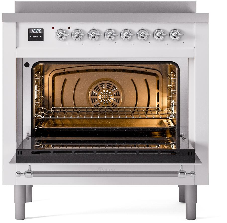 Nostalgie II 36 Inch Electric Freestanding Range in White with Chrome Trim