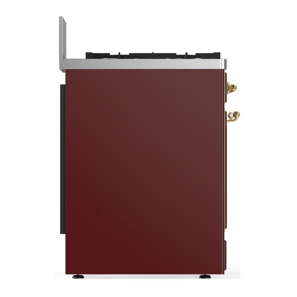 ILVE UM30QNR3BUG Majestic III 30 inch Dual Fuel Range with 5 Black Brass Burners, Dual Function Burner up to 25,000 BTU (Natural Gas, Solid Door, Burgundy, Brass)