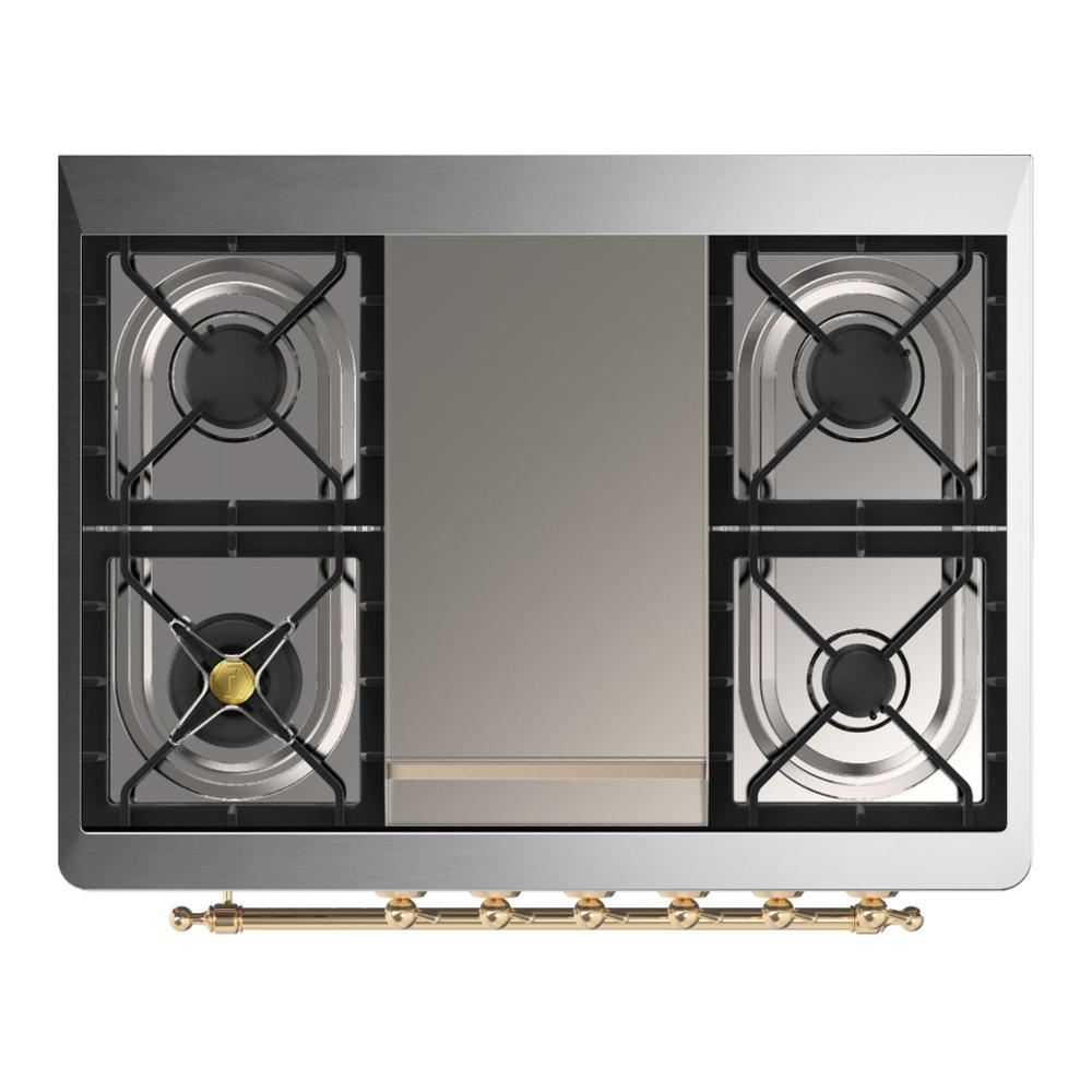 ILVE UM36FNR3MBG Majestic III 36 inch Dual Fuel Range with 6 Black Brass Burners and Griddle, Dual Function Burner up to 25,000 BTU (Triple Glass Door, Midnight Blue, Brass, Natural Gas)