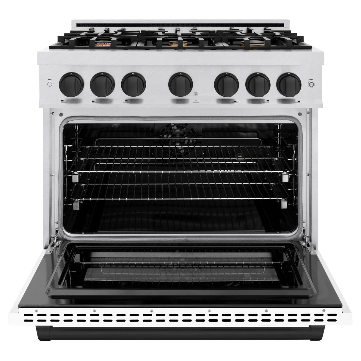 ZLINE Autograph Edition 36 in. 5.2 cu. ft. Select Dual Fuel Range with 6 Burner Gas Cooktop and Electric Convection Oven in DuraSnow' Stainless Steel with White Matte Door and Matte Black Accents (HDRSZ-WM-36-MB)