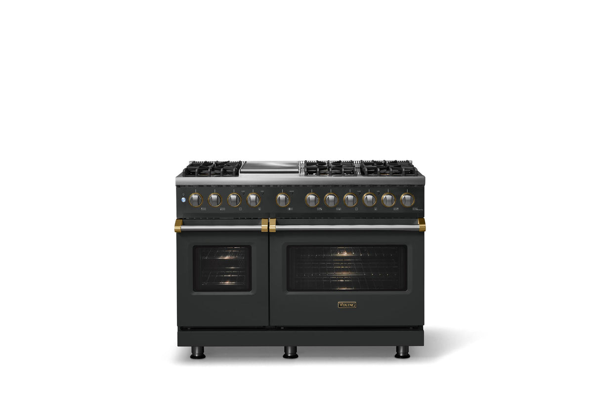 48"W. Dual Fuel Range (Burner: 6g, Finish: Antique Bronze, Trim: Polished Chrome, Fuel: Propane)