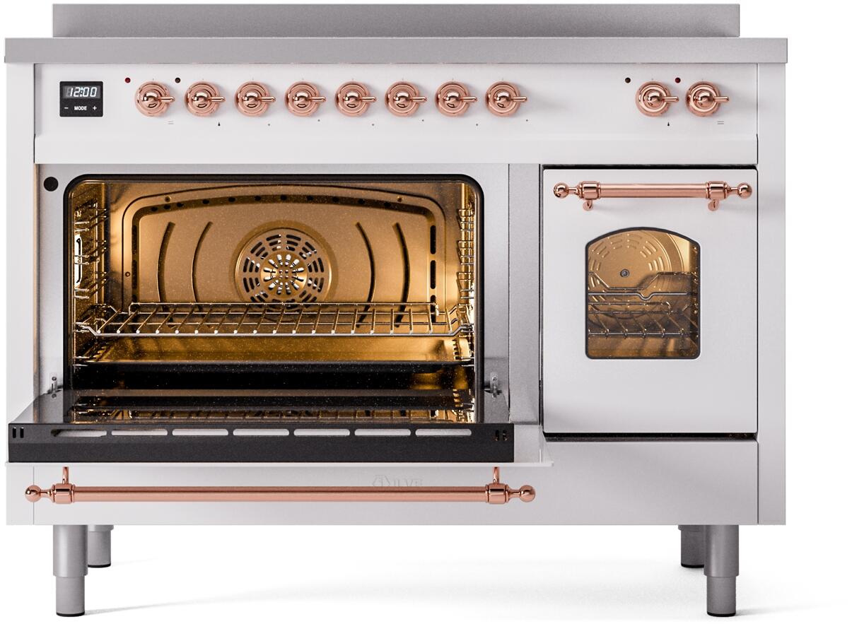 Nostalgie II 48 Inch Electric Freestanding Range in White with Copper Trim