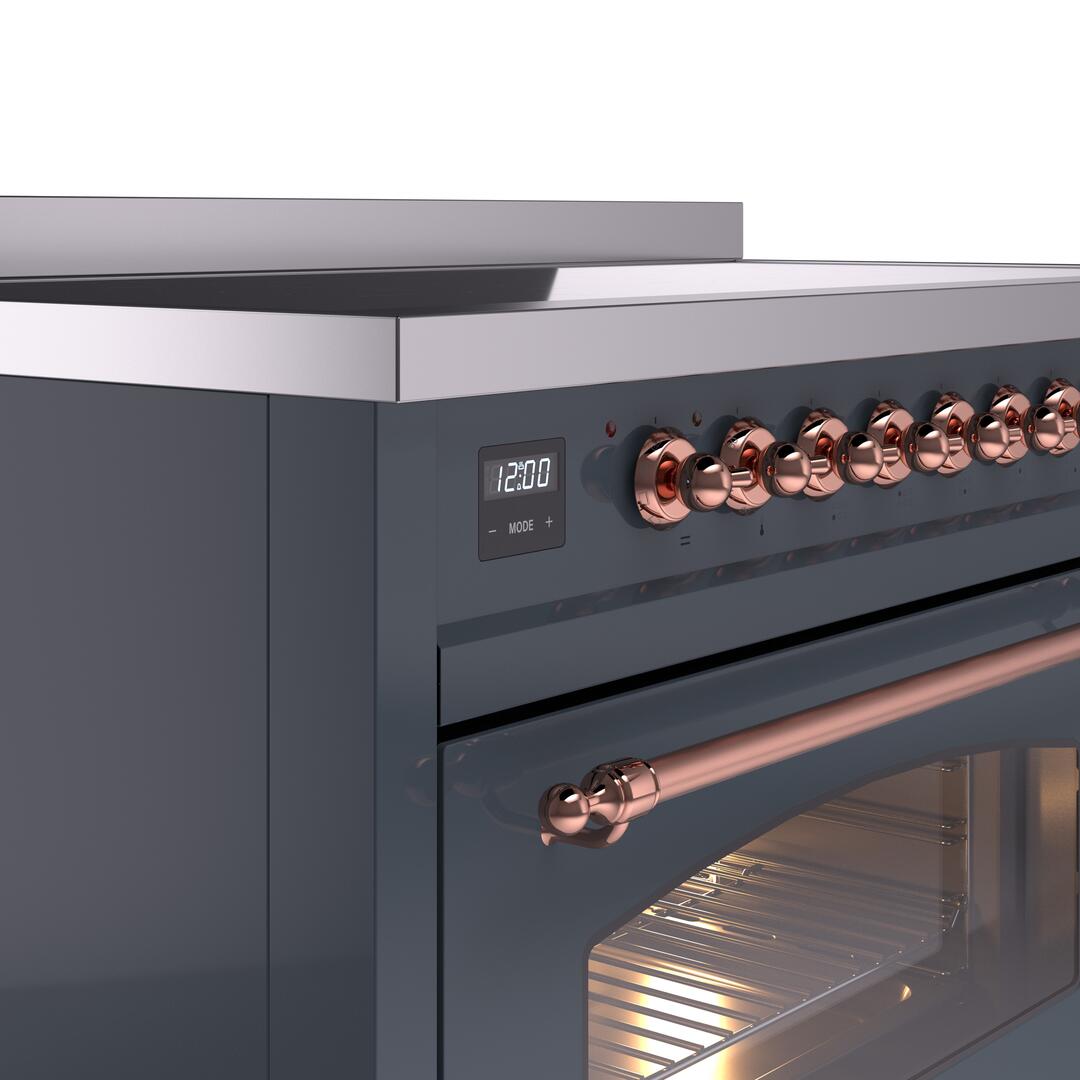 Nostalgie II 48 Inch Electric Freestanding Range in Blue Grey with Copper Trim