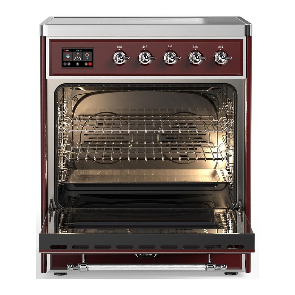 ILVE UMIB30NR3BUC Majestic III 30 inch Induction Range with 4 Elements, 4 cu. ft. Oven Capacity (Triple Glass Door, Burgundy, Chrome)