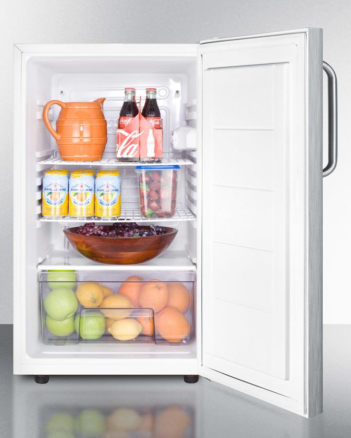 Commercially Listed ADA Compliant 20" Wide Built-in Undercounter All-refrigerator, Auto Defrost With Ss Door, Towel Bar Handle and White Cabinet