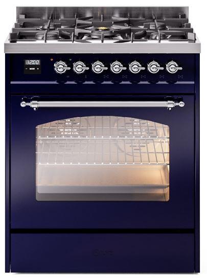 Nostalgie II 30 Inch Dual Fuel Liquid Propane Freestanding Range in Blue with Chrome Trim