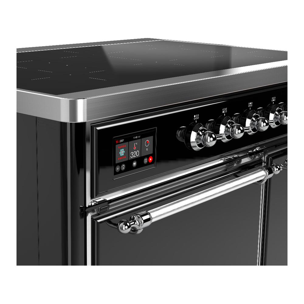 ILVE UMDIB40QNR3BKC Majestic III 40 inch Induction Range with 6 Elements, 3.82 cu. ft. Total Oven Capacity (Solid Door, Glossy Black, Chrome)