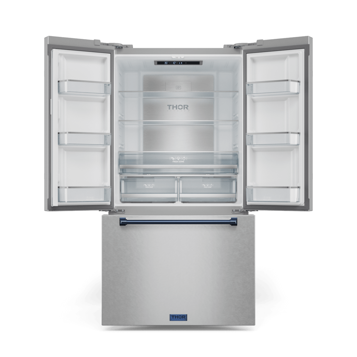 36 Inch 20.3 Cu Ft French Door Counter Depth Refrigerator With Ice Maker In Stainless Steel/navy Blue Gordon Ramsay Series