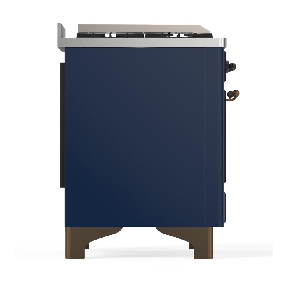 ILVE UM48FSNR3MBBLP Majestic III 48 inch Dual Fuel Range with 5 Black Brass Burners, Griddle and French Top, Dual Function Burner up to 25,000 BTU (Liquid Propane, Triple Glass Door, Midnight Blue, Burnished)