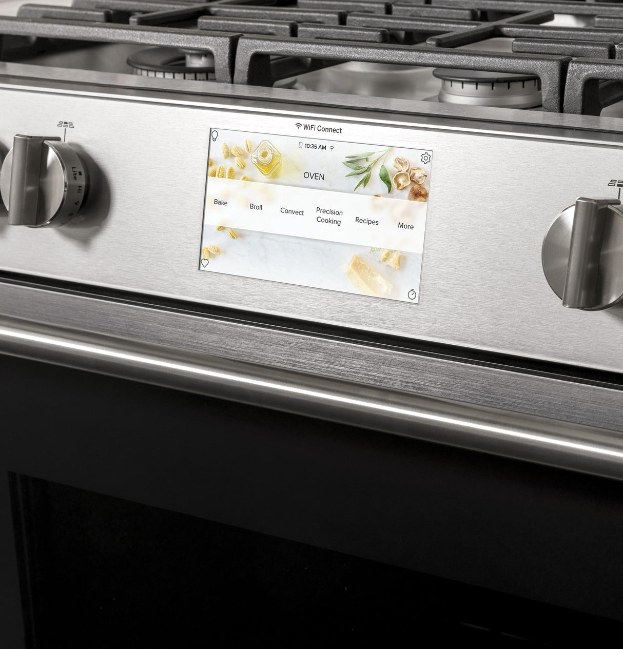 Café™ 30" Smart Slide-In, Front-Control, Dual-Fuel Range in Platinum Glass