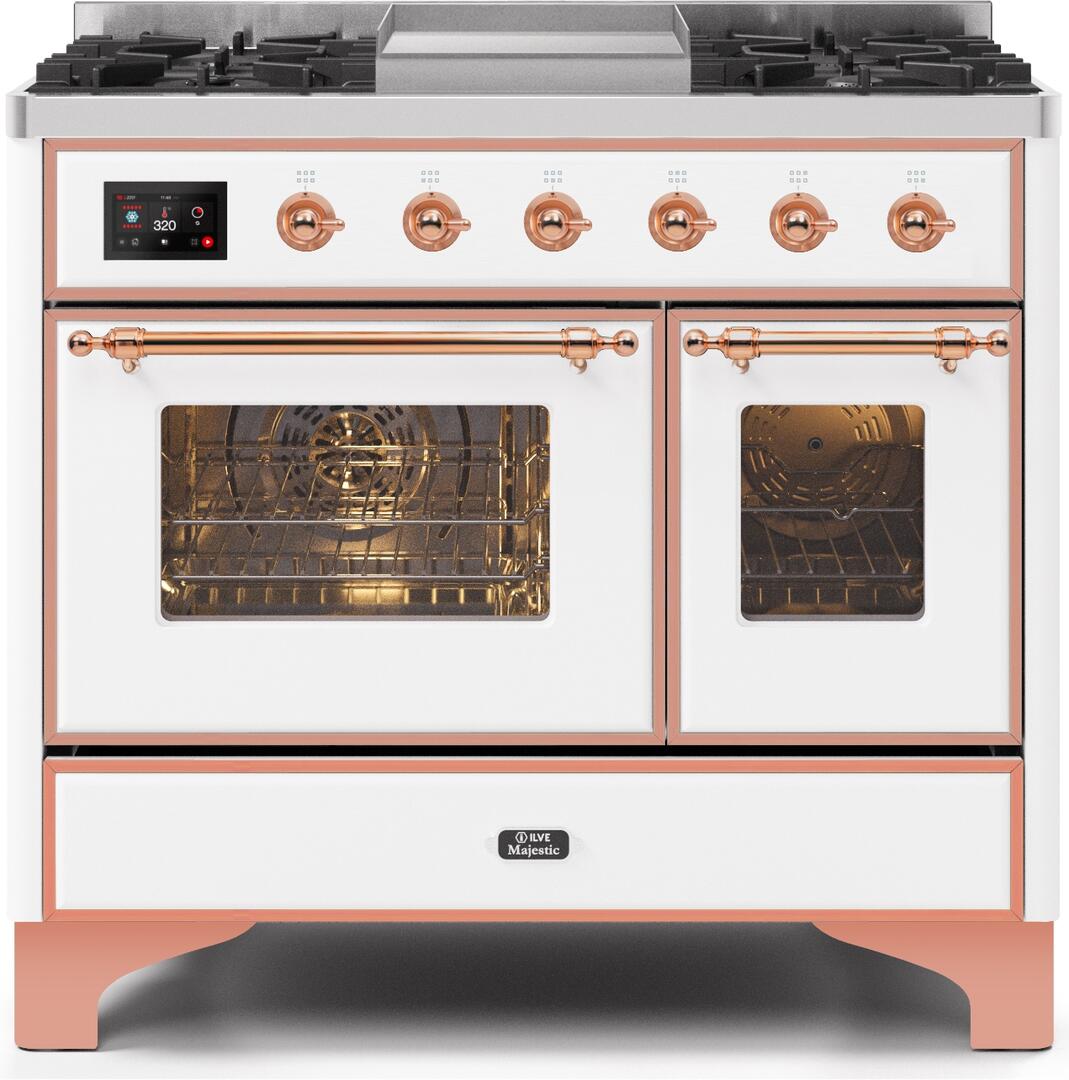 Majestic II 40 Inch Dual Fuel Liquid Propane Freestanding Range in White with Copper Trim