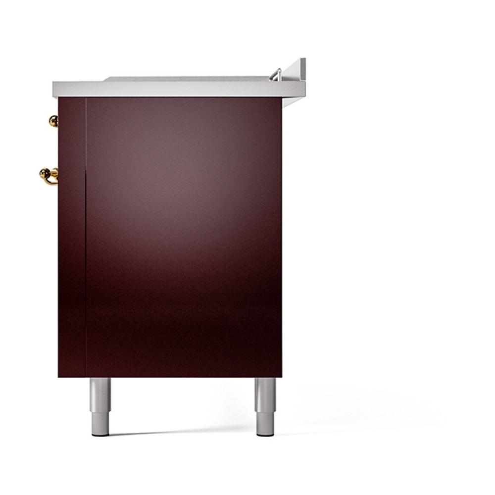 ILVE UN60FSQNMPBUGLP Nostalgie II Noblesse 60 inch Dual Fuel Range (7 Sealed Burners + Griddle + French Top, Liquid Propane, Solid Door, Burgundy, Brass)