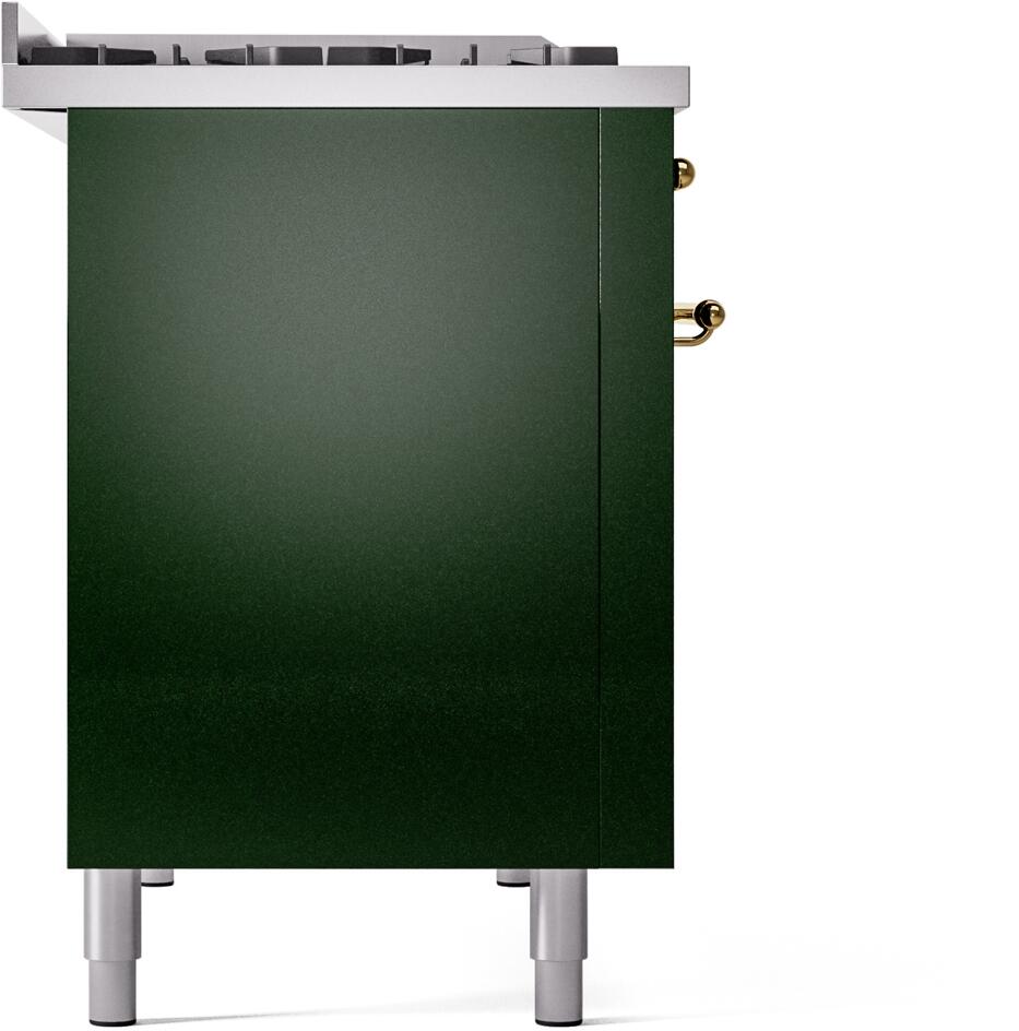 Nostalgie II 48 Inch Dual Fuel Natural Gas Freestanding Range in Emerald Green with Brass Trim