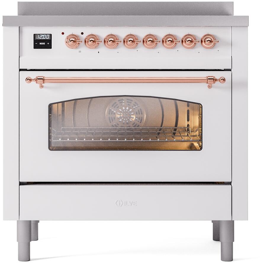 Nostalgie II 36 Inch Electric Freestanding Range in White with Copper Trim