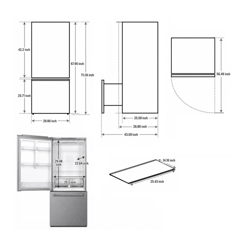 Verona VEFBF3017RISL 30 inch Freestanding Bottom Freezer Refrigerator with 17.6 cu. ft. Total Capacity, Automatic Ice Maker, Recessed Handle