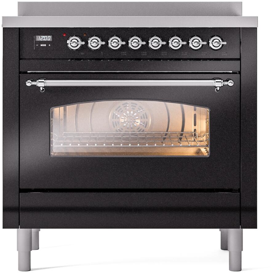 Nostalgie II 36 Inch Electric Freestanding Range in Glossy Black with Chrome Trim