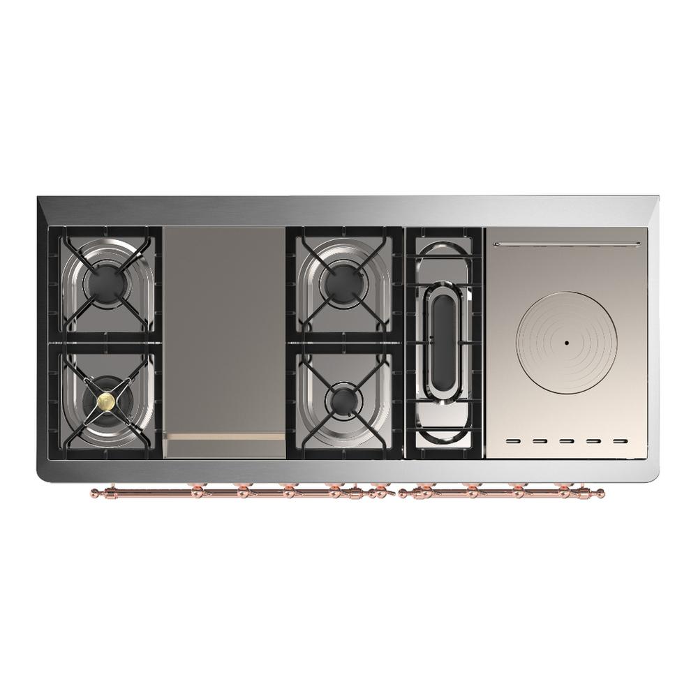 ILVE UM60FSQNR3MGPLP Majestic III 60 inch Dual Fuel Range with 7 Burners, Griddle and French Top, Dual Function Burner with up to 25,000 BTU (Liquid Propane, Solid Door, Graphite Matte, Copper)