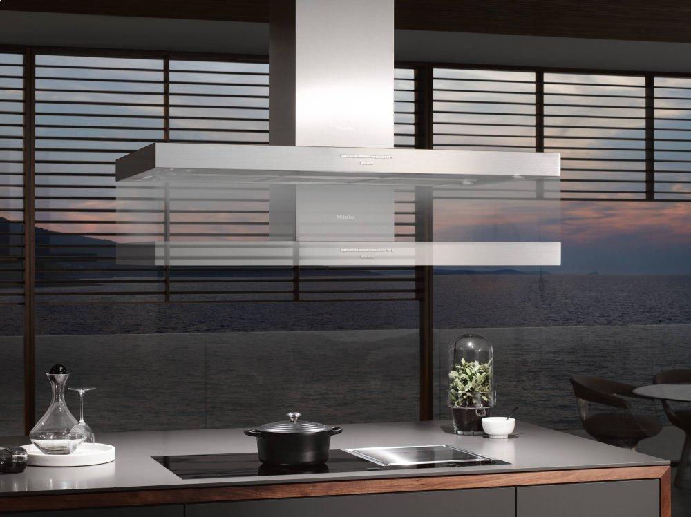 DA 4248 V D Puristic Varia Stainless steel - Island d(eback)cor hood with energy-efficient LED lighting and backlit controls for easy use.