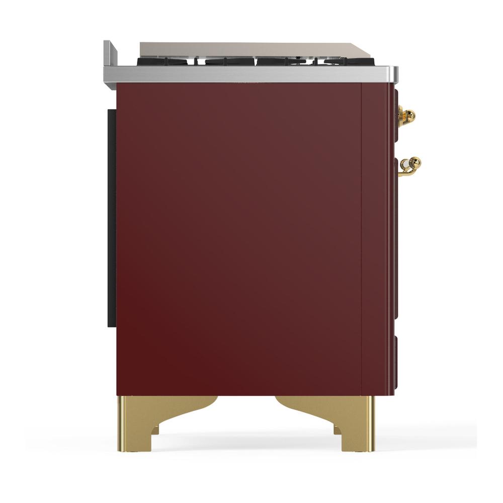 ILVE UM60FSQNR3BUG Majestic III 60 inch Dual Fuel Range with 7 Burners, Griddle and French Top, Dual Function Burner with up to 25,000 BTU (Natural Gas, Solid Door, Burgundy, Brass)