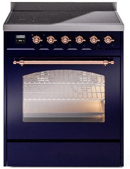 Nostalgie II 30 Inch Electric Freestanding Range in Blue with Copper Trim