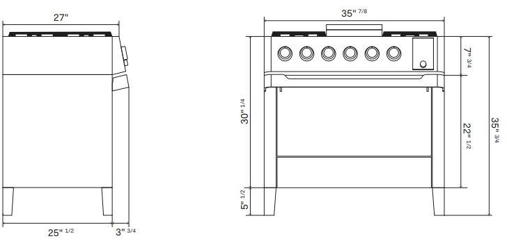 Panoramagic 36 Inch Dual Fuel Natural Gas Freestanding Range in Stainless Steel with Trim