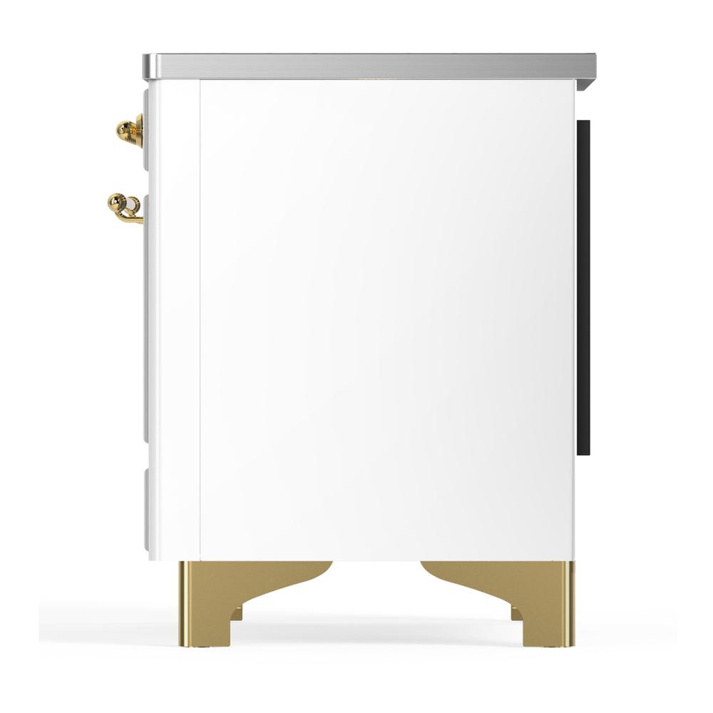 ILVE UMIB36NR3WHG Majestic III 36 inch Induction Range with 6 Elements, 3.5 cu. ft. Total Oven Capacity (Triple Glass Door, White, Brass)