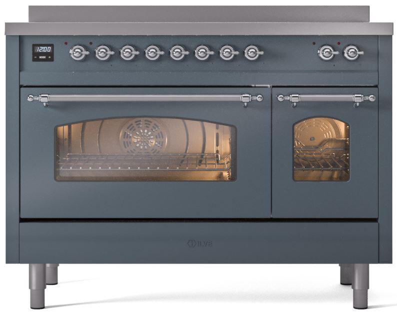 Nostalgie II 48 Inch Electric Freestanding Range in Blue Grey with Chrome Trim
