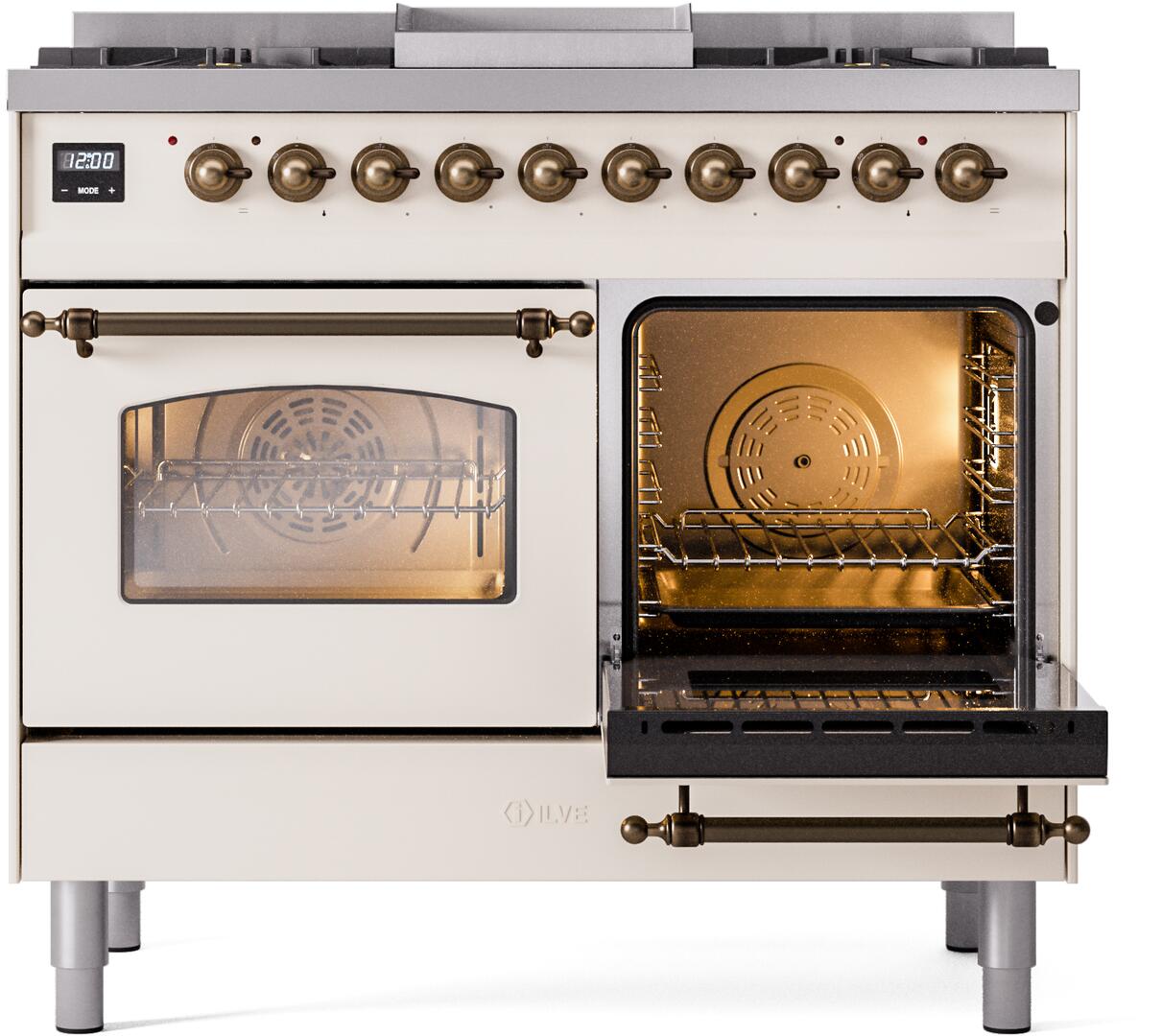 Nostalgie II 40 Inch Dual Fuel Natural Gas Freestanding Range in Antique White with Bronze Trim