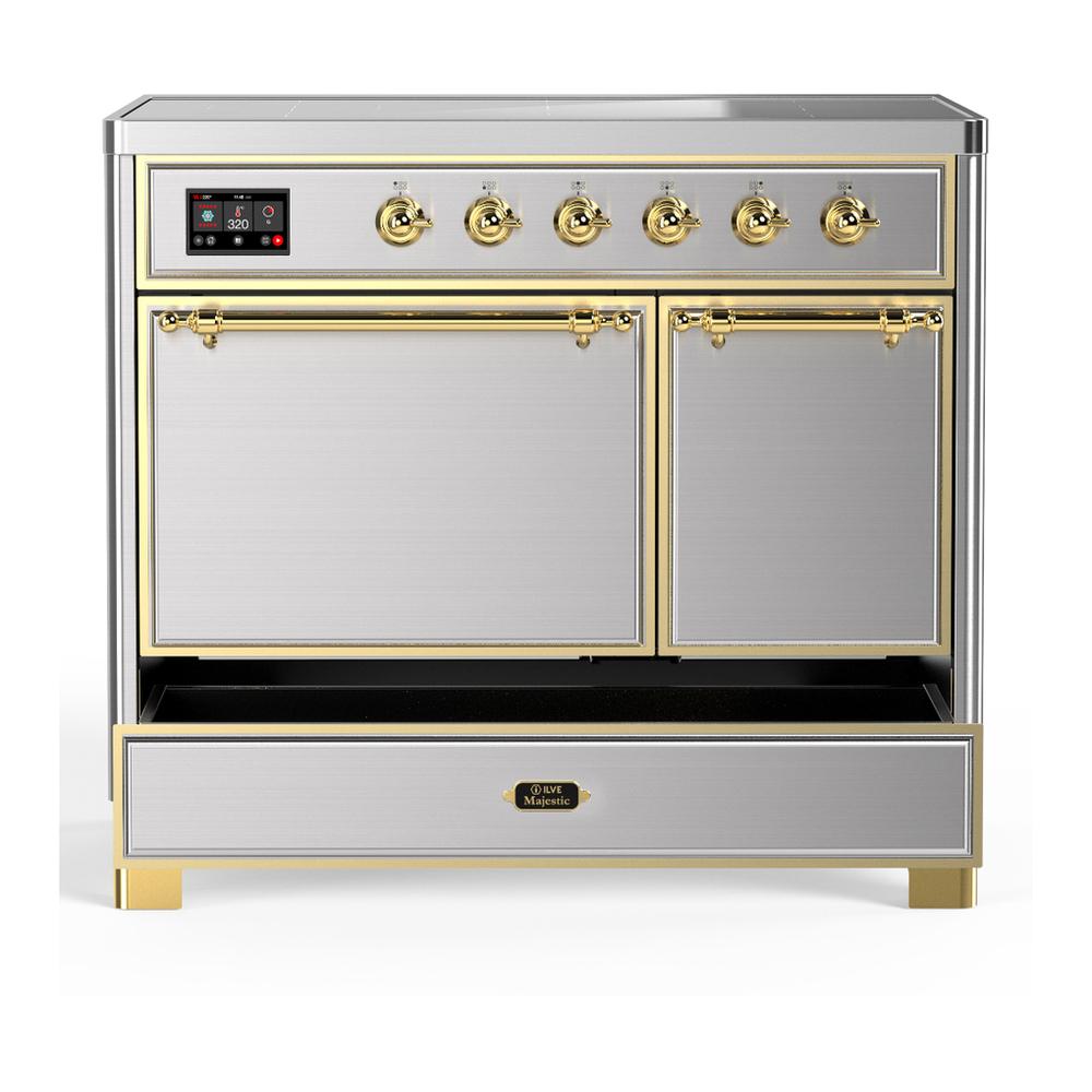 ILVE UMDIB40QNR3SSG Majestic III 40 inch Induction Range with 6 Elements, 3.82 cu. ft. Total Oven Capacity (Solid Door, Stainless Steel, Brass)