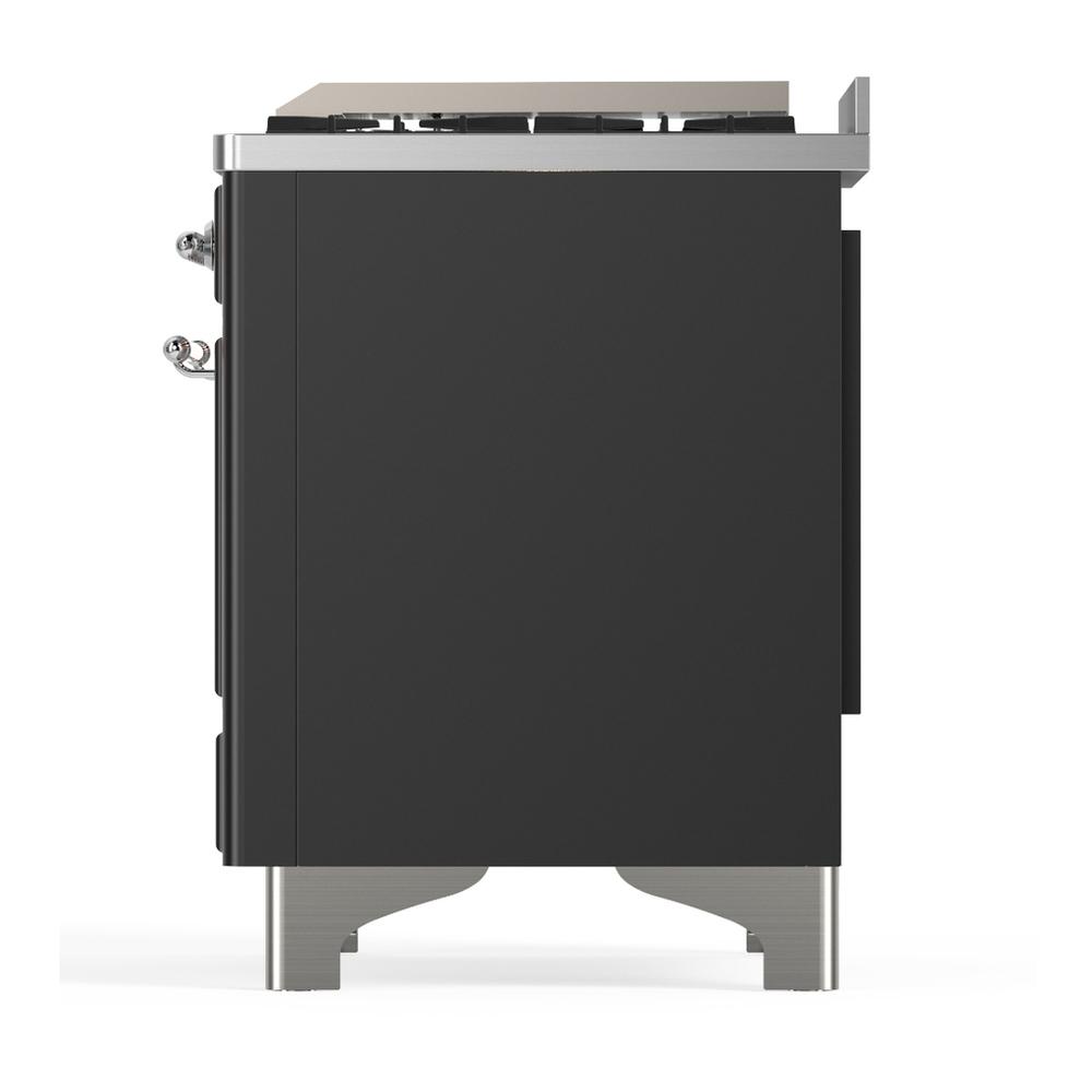 ILVE UM36FQNR3MGC Majestic III 36 inch Dual Fuel Range with 6 Black Brass Burners and Griddle, Dual Function Burner up to 25,000 BTU (Solid Door, Graphite Matte, Chrome, Natural Gas)