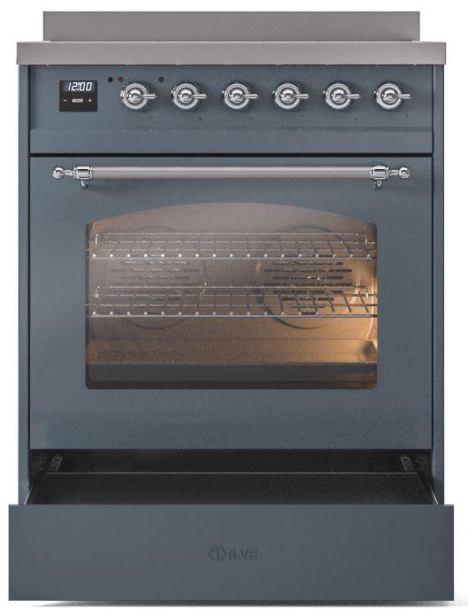 Nostalgie II 30 Inch Electric Freestanding Range in Blue Grey with Chrome Trim