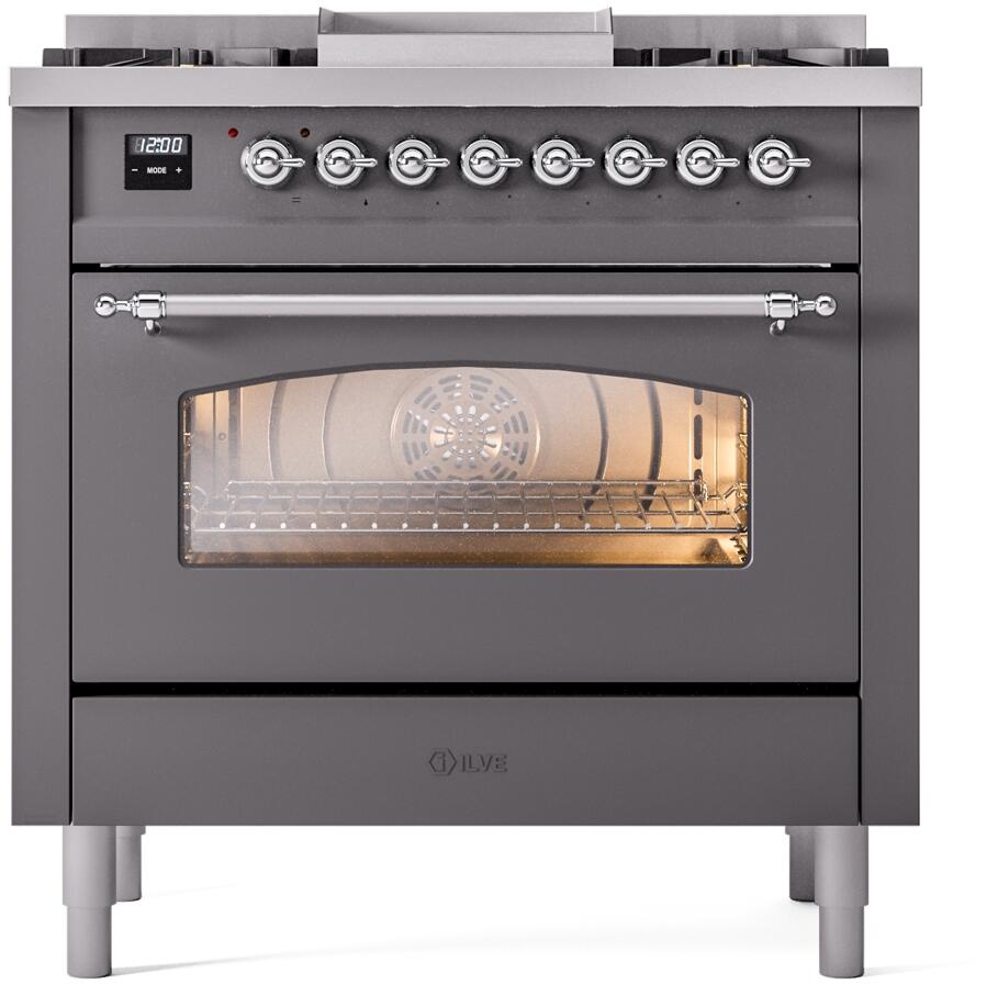 Nostalgie II 36 Inch Dual Fuel Liquid Propane Freestanding Range in Matte Graphite with Chrome Trim