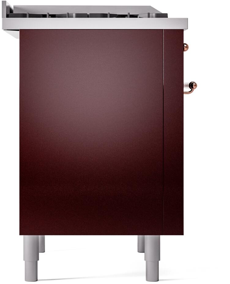 Nostalgie II 36 Inch Dual Fuel Liquid Propane Freestanding Range in Burgundy with Copper Trim
