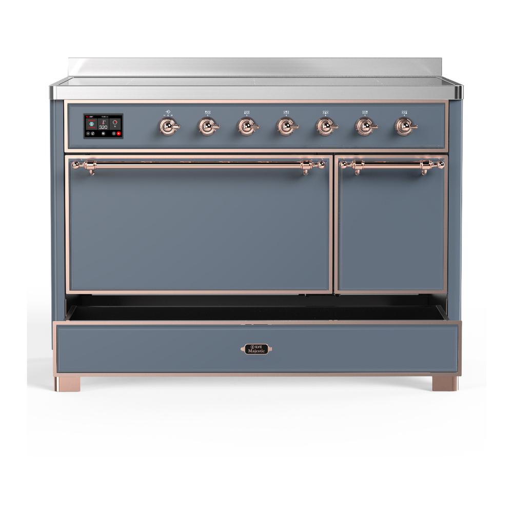 ILVE UMIB48QNR3BGP Majestic III 48 inch Induction Range with 6 Elements, 5.02 cu. ft. Total Oven Capacity (Solid Door, Blue Grey, Copper)