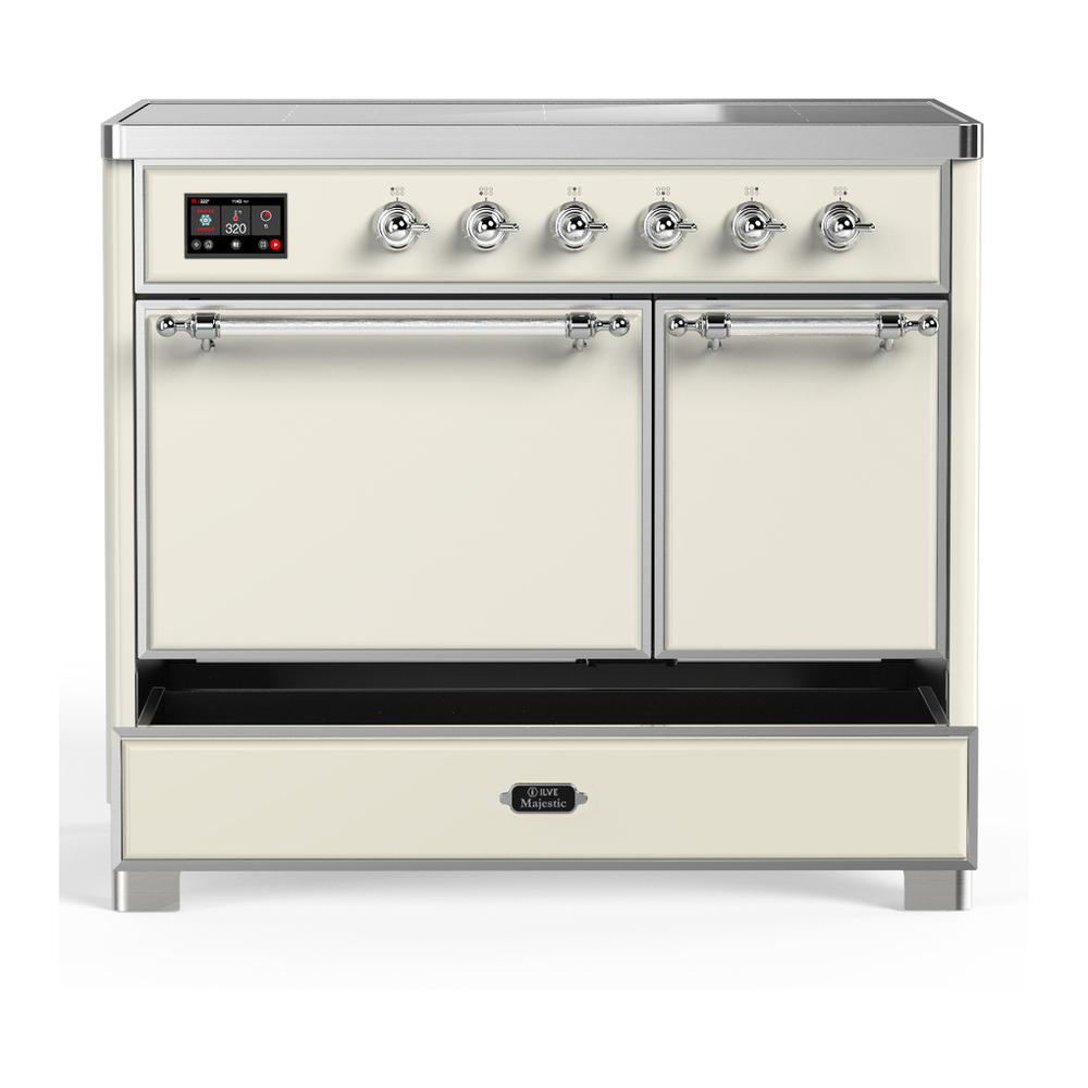 ILVE UMDIB40QNR3AWC Majestic III 40 inch Induction Range with 6 Elements, 3.82 cu. ft. Total Oven Capacity (Solid Door, Antique White, Chrome)