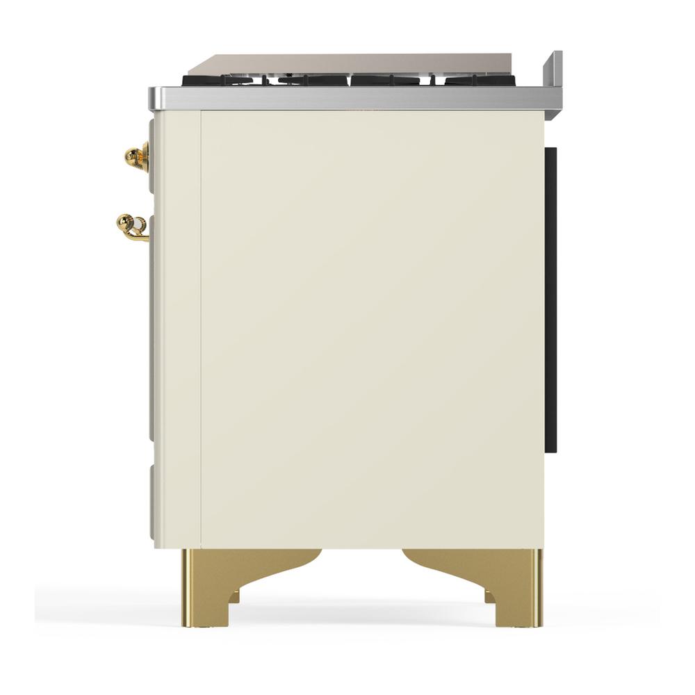 ILVE UM36FNR3AWG Majestic III 36 inch Dual Fuel Range with 6 Black Brass Burners and Griddle, Dual Function Burner up to 25,000 BTU (Triple Glass Door, Antique White, Brass, Natural Gas)