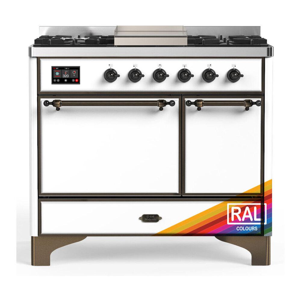 ILVE UMD40FQNR3RAB Majestic III 40 inch Dual Fuel Range with 6 Burners and Griddle, Dual Function Burner up to 25,000 BTU (Natural Gas, Solid Door, RAL, Burnished)