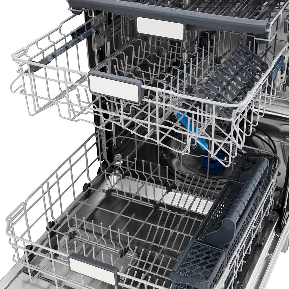 ZLINE Autograph Edition 24 in. Monument Series 3rd Rack Top Touch Control Tall Tub Dishwasher in Stainless Steel with Champagne Bronze Helix Handle, 45dBa (DWMTZ-30424-KCB)