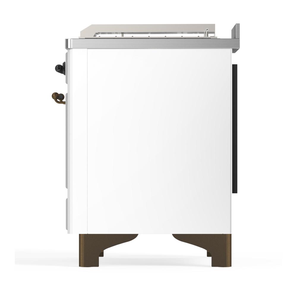 ILVE UM48FSQNR3WHBLP Majestic III 48 inch Dual Fuel Range with 5 Black Brass Burners, Griddle and French Top, Dual Function Burner up to 25,000 BTU (Liquid Propane, Solid Door, White, Burnished)