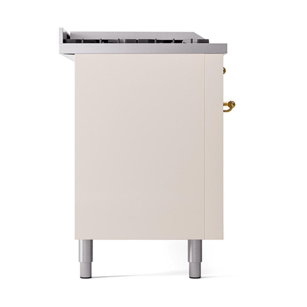 ILVE UN60FSQNMPAWGLP Nostalgie II Noblesse 60 inch Dual Fuel Range (7 Sealed Burners + Griddle + French Top, Liquid Propane, Solid Door, Antique White, Brass)