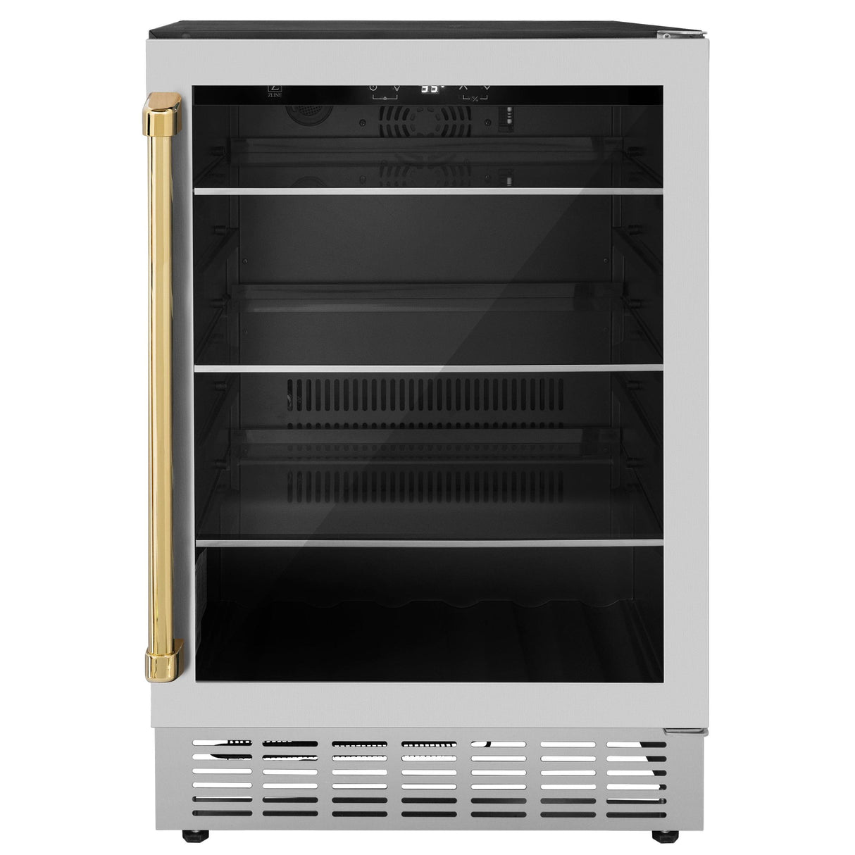 ZLINE 24" Autograph Edition 154 Can Beverage Cooler Fridge with Adjustable Shelves in Stainless Steel with Polished Gold Accents (RBVZ-US-24-G)