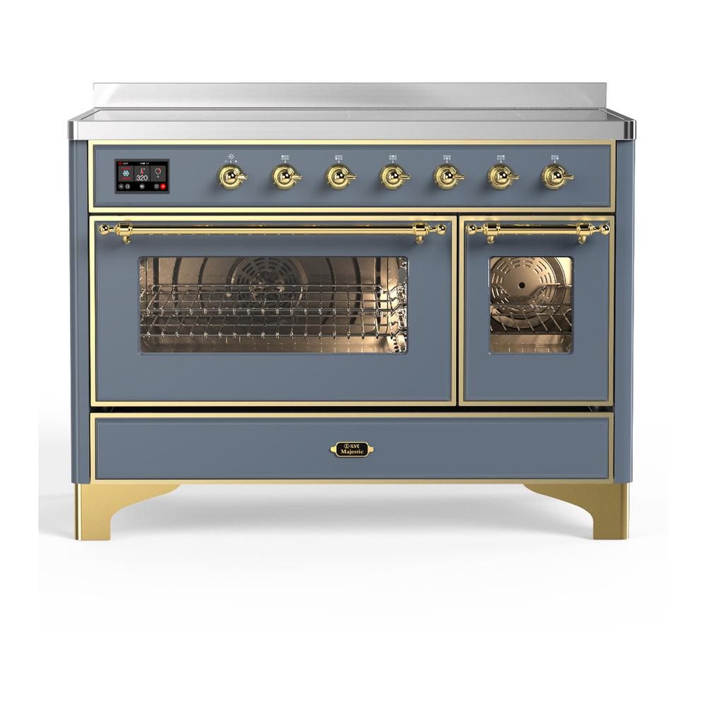 ILVE UMIB48NR3BGG Majestic III 48 inch Induction Range with 6 Elements, 5.02 cu. ft. Total Oven Capacity (Triple Glass Door, Blue Grey, Brass)