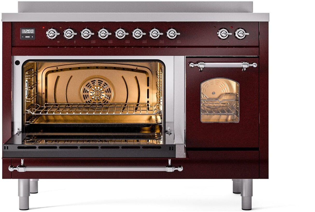 Nostalgie II 48 Inch Electric Freestanding Range in Burgundy with Chrome Trim