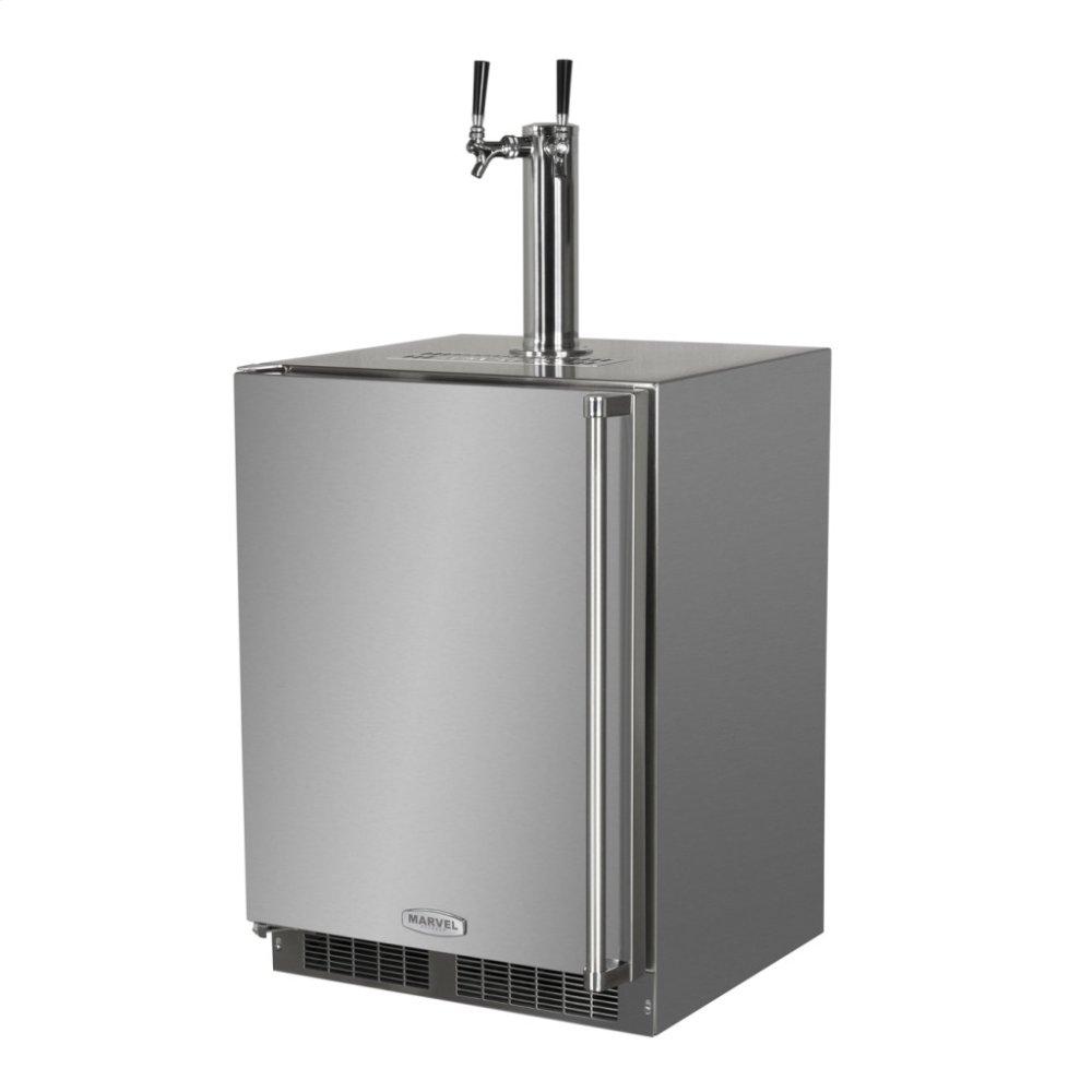 Outdoor 24" Twin Tap Built In Beer Dispenser with Stainless Steel Door - Solid Stainless Steel Door With Lock - Right Hinge